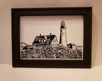 Portland Head Light, Portland, Maine, Framed, Reverse Canvas Art, Lighthouse Art, Nautical Wall Decor