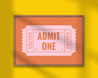 Pink & Red Pop Art Print, Bold Pop Print, Trendy Retro Artwork, Movie Ticket Art Print, Instant Download