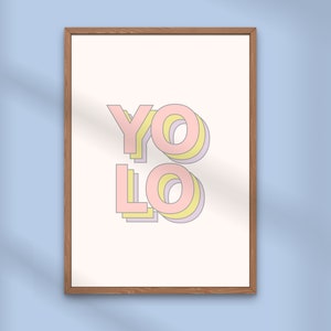 YOLO Art Print, Pastel Artwork, Dorm Room Art, Trendy Art Print, Printable Artwork, Pastel Bedroom Art