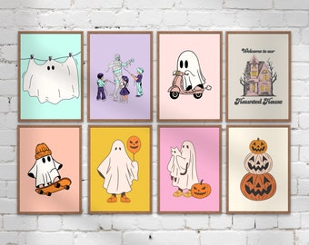 Pastel Halloween Wall Art Bundle | Cute Pink Spooky Art Print Set, Dorm/Teen Girl Room Art for Halloween, Pastel Halloween Decor
