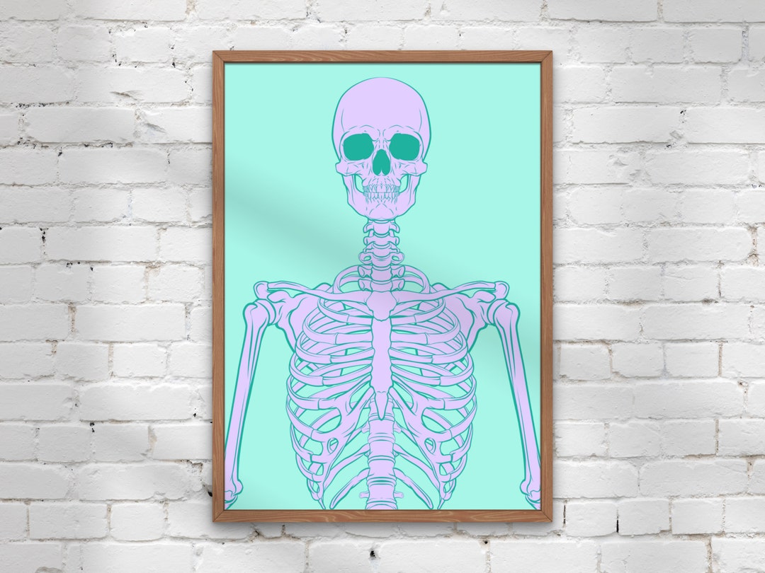 Pastel Skeleton Wall Art Cute Halloween Art Print Pastel Etsy