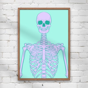Pastel Skeleton Wall Art | Cute Halloween Art Print, Pastel Halloween Decor, Printable Skeleton Art Print, Instant Download