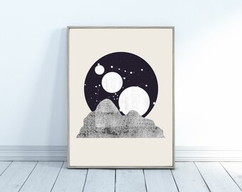 Moon Art Print, Trendy Moon Artwork, Moon Art, Moon Wall Art Print, Instant Download