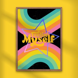 Retro Rainbow Pop Art Print, Feelin Myself Wall Art, Trendy Art Print, Colorful Rainbow Print, Instant Download