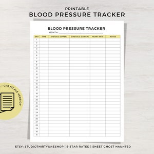 Blood Pressure Tracker, Printable Blood Pressure Log, BP Log Tracker, Instant Download