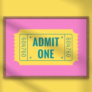 Pink & Yellow Pop Art Print, Ticket Art Print, Bold Print, Trendy Retro Artwork, Single Movie Ticket Art Print, Instant Download