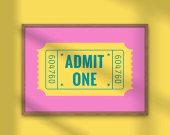 Pink & Yellow Pop Art Print, Ticket Art Print, Bold Print, Trendy Retro Artwork, Single Movie Ticket Art Print, Instant Download
