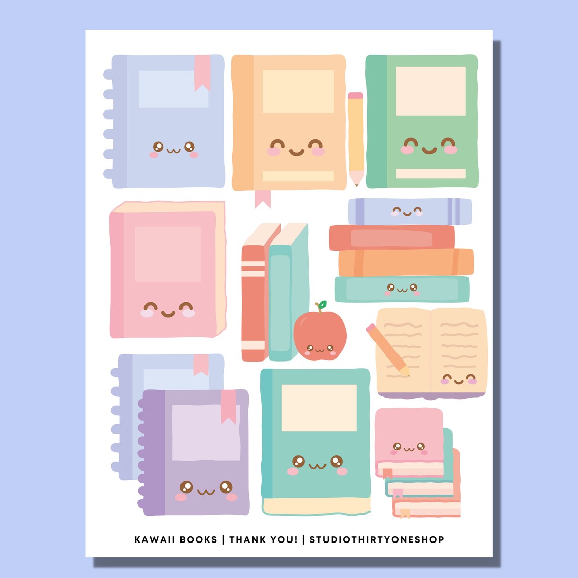 Pastel Kawaii Book/journal/planner Graphics/printable Stickers Set - Etsy