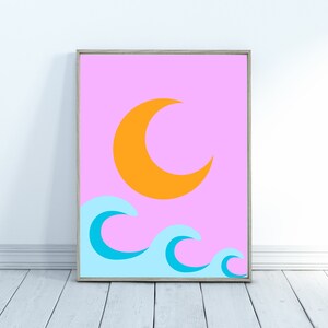 Graphic Colorful Moon Artwork | Moon Art Print, Instant Download, Printable Wall Art, Colorful Art Print, Graphic Art, Moon Print