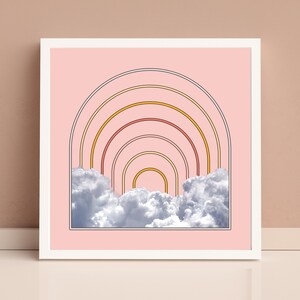 Abstract Rainbow Wall Art Print, Abstract Boho Rainbow Artwork, Trendy Cloud Print, Instant Download