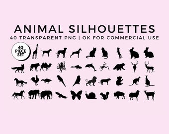 Animal Silhouettes Transparent PNG Set | Instant Download, Commercial Use, Animal Graphics, Animal PNG, Cut Files, Animal Clipart