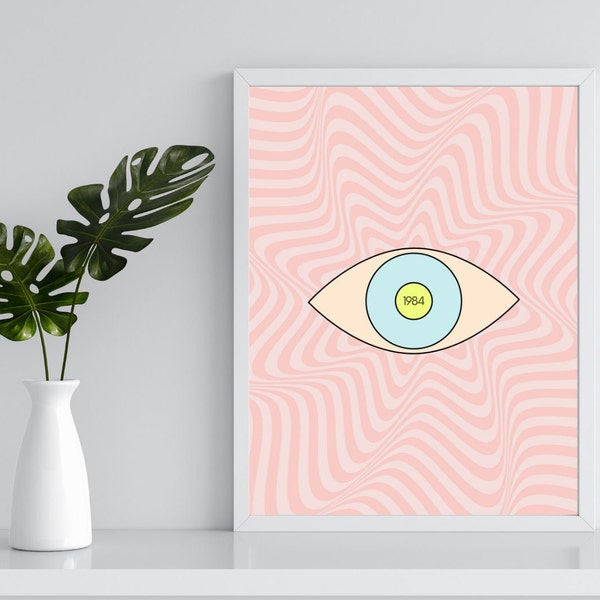 George Orwell "1984" Wall Art Print, Trendy Pastel Eye Art Print, Instant Download