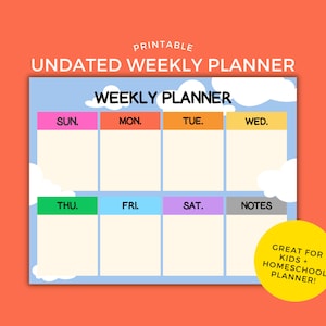Printable Undated Weekly Kid&#39;s Planner | Colorful Rainbow Planner, Cloud Planner, Homeschool Classroom Calendar