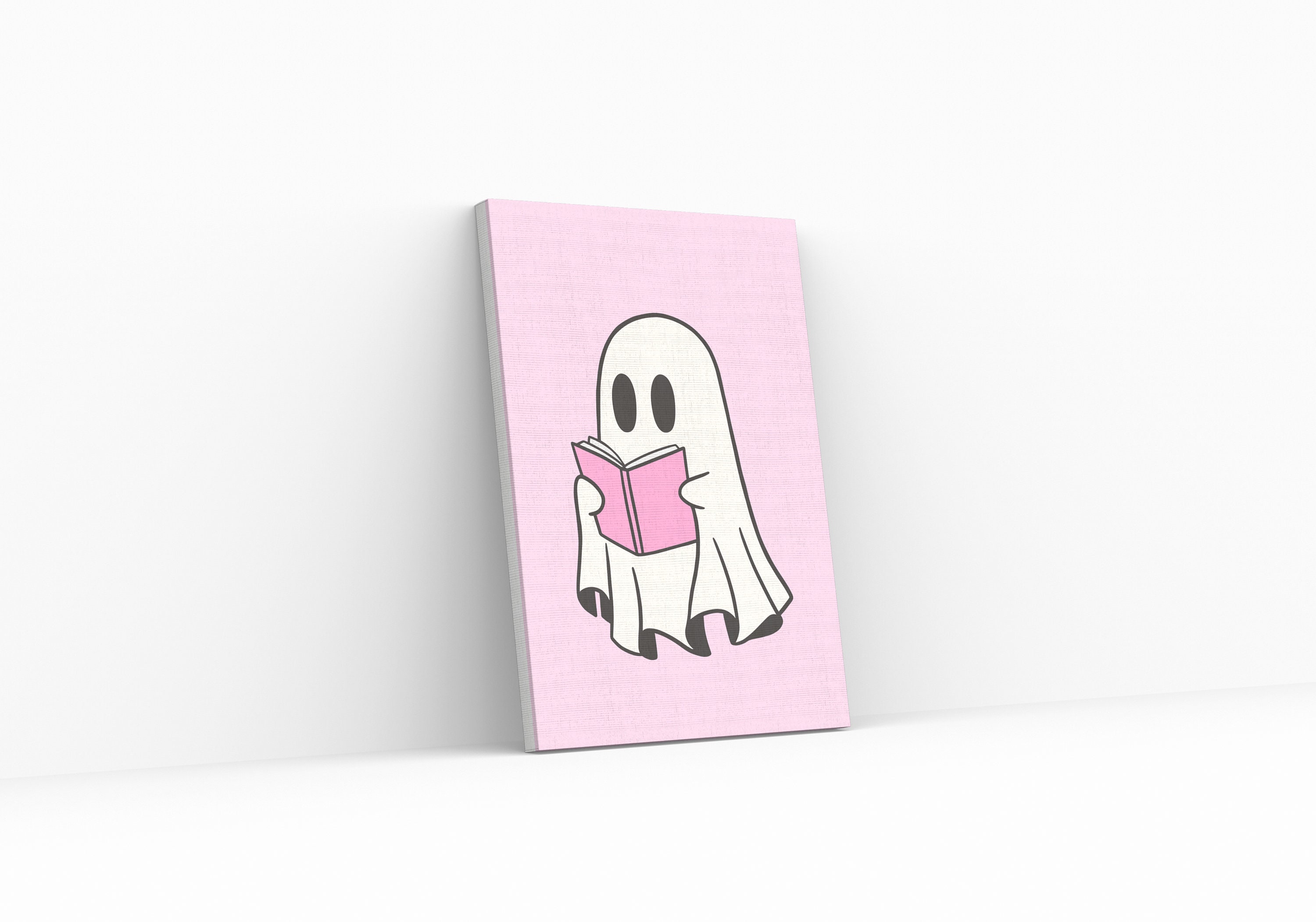 Reading Ghost Art Print | Pink Halloween Wall Art, Reading/book Lover ...