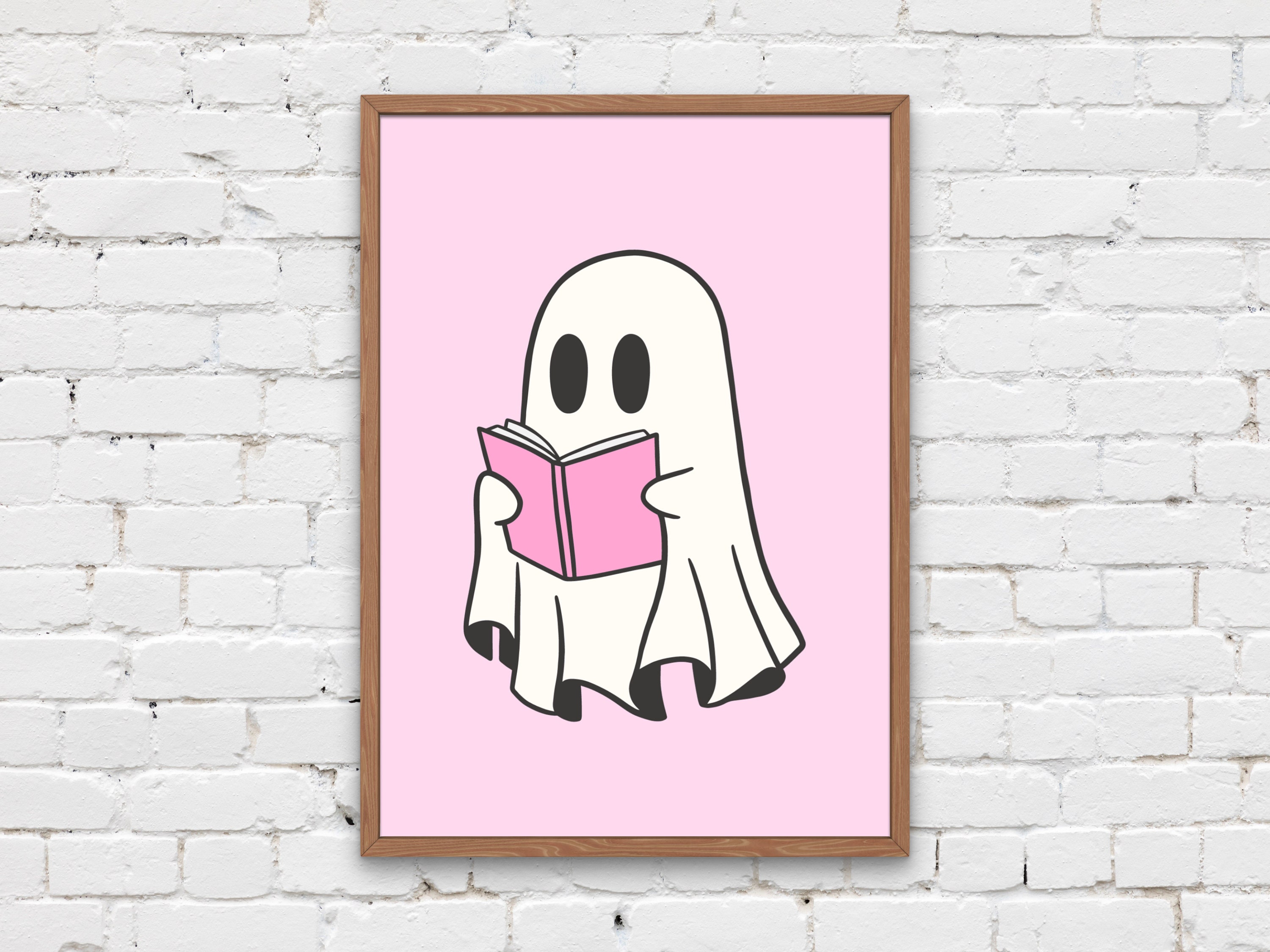 Reading Ghost Art Print | Pink Halloween Wall Art, Reading/book Lover ...