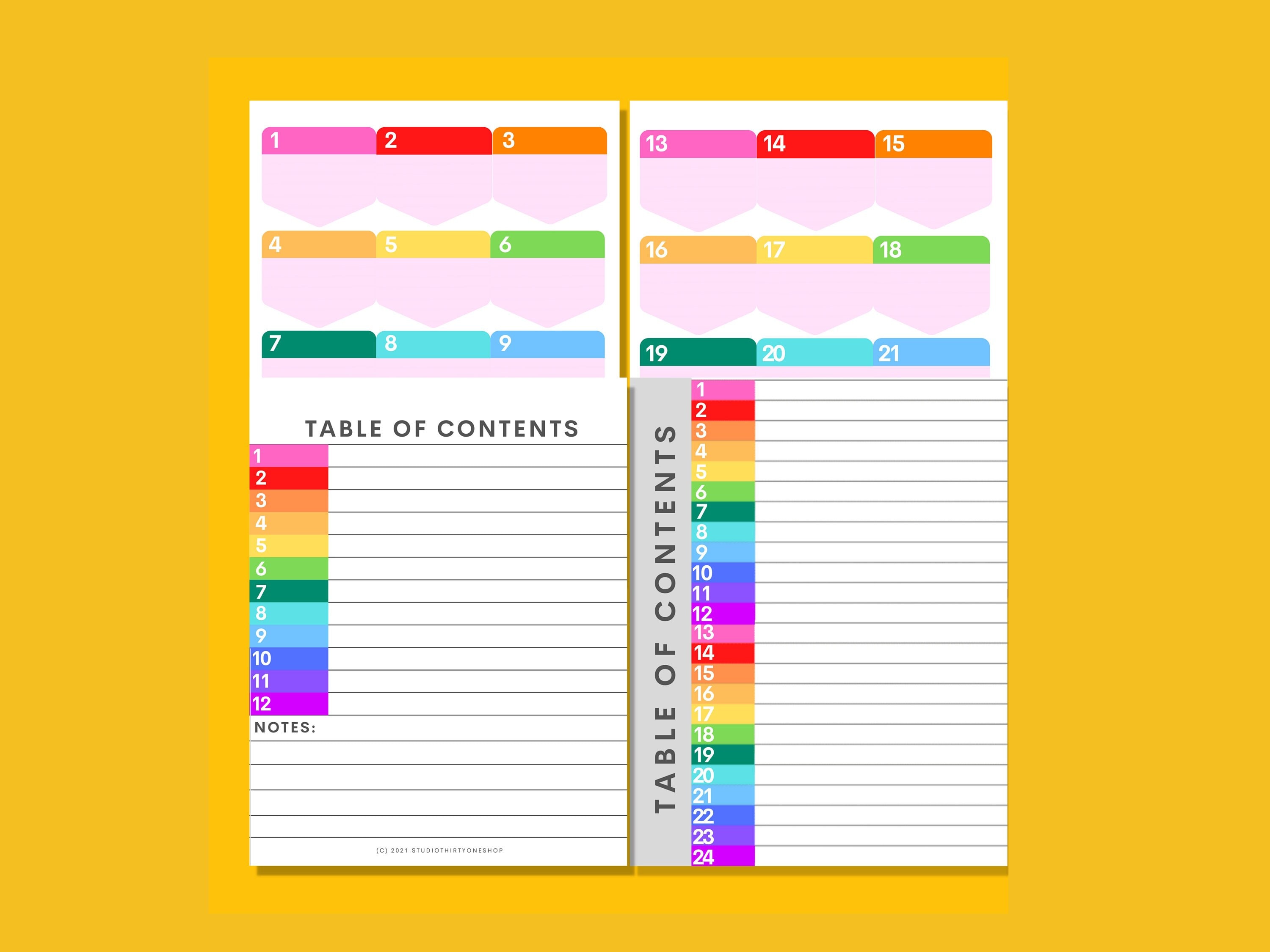 Table of Contents | Printable Planner, Planner Table of Contents ...