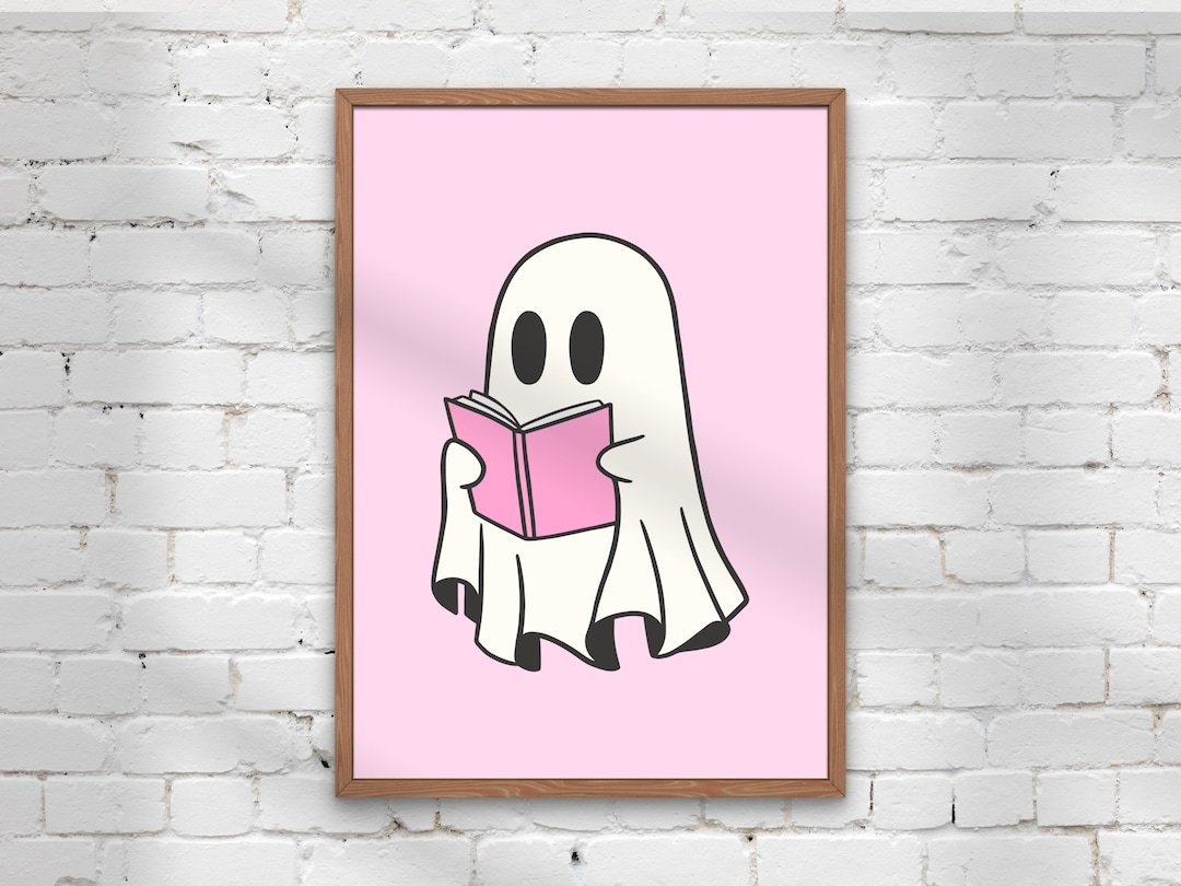 Reading Ghost Art Print | Pink Halloween Wall Art, Reading/book Lover ...
