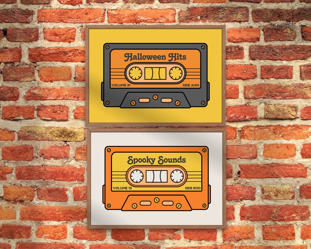 Halloween Cassette Tape Art Print Set Cute Halloween Art, Wall Art