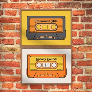 Halloween Cassette Tape Art Print Set | Cute Halloween Art, Wall Art Print, Halloween Artwork, Printable Art, Instant Download