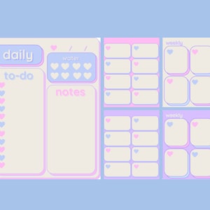 Printable Pastel Planner | Kawaii Weekly Planner, Kawaii Daily Planner, Pink/Purple Planner, Kawaii Hearts Stationery