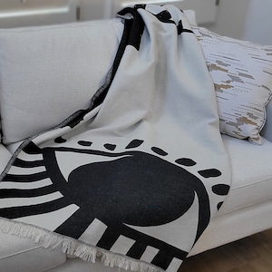 100% Organic Turkish Cotton Woven Jacquard Nazar Eye Throw Reversible 51&quot; X 67&quot;/130cm X 170cm &quot;Tavas&quot;