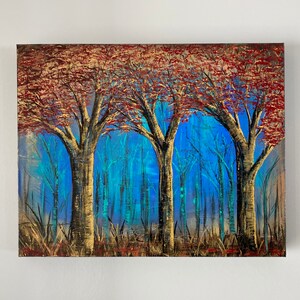 Painted trees, acrylic painting trees, original artwork, abstract landscape painting