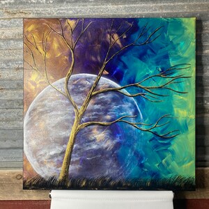 Acrylic Painted moon and tree, acrylic painting trees, original artwork, abstract landscape painting