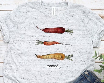 Rooted Carrot T-Shirt - gift for gardener, Spring, Summer, Fall, Winter, Vegetables, food, cook, root vegetables, foodie, hipster, clothes