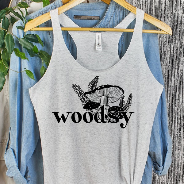 Woodsy Dark Print Tank Top - gift for hikers, campers, outdoors, foragers, mushrooms, forest, woods, nature lovers, plant lovers, summer