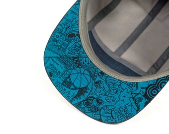 Grey 5 PANEL STRAPBACK HAT Contra-Stitch Plain Blank Cotton Camper retro camp