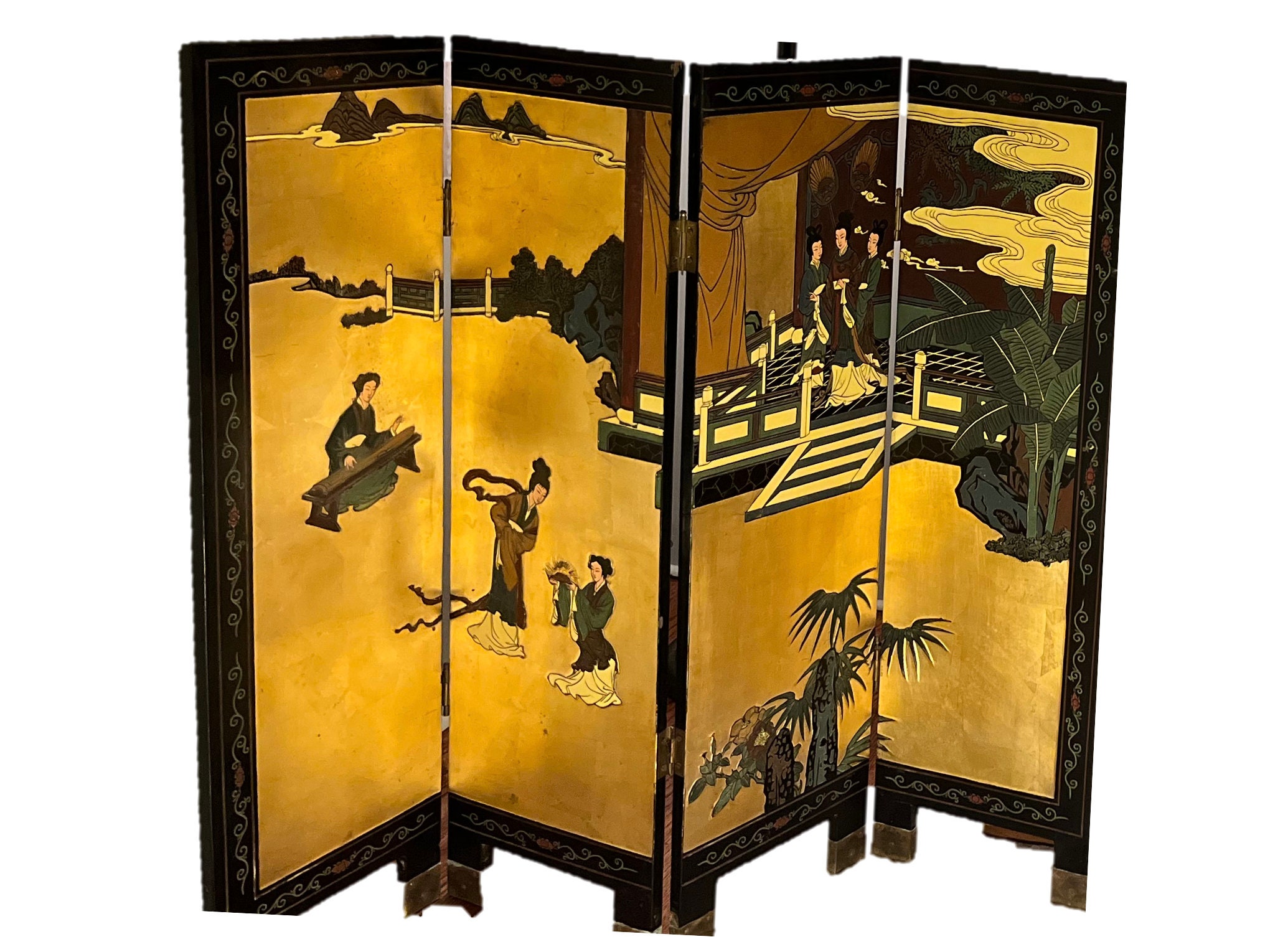 ビンテージ　中国　木製屏風パネル Chinese Lacquer Wood Panel Vintage - Etsy