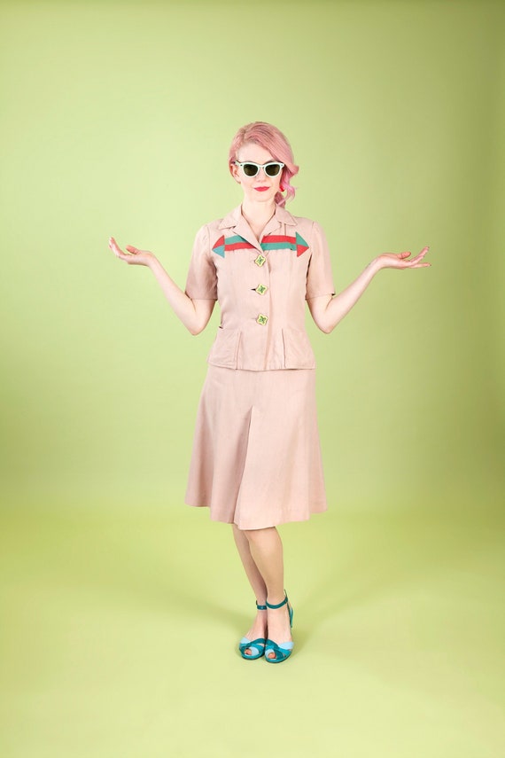 Rare 1940s color block arrows, gabardine skirt su… - image 1