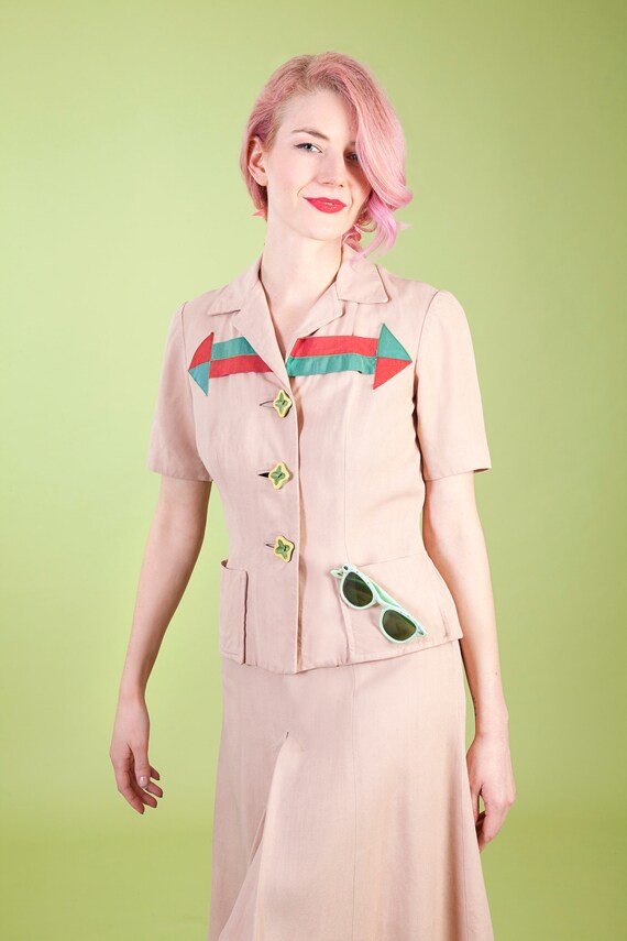 Rare 1940s color block arrows, gabardine skirt su… - image 4