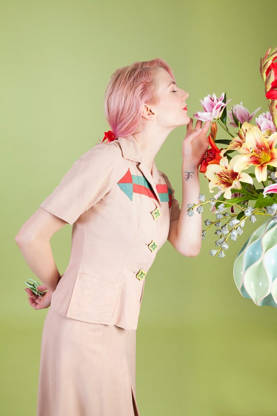 Rare 1940s color block arrows, gabardine skirt su… - image 7