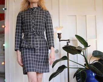 1960s window pane grey skirt suit set