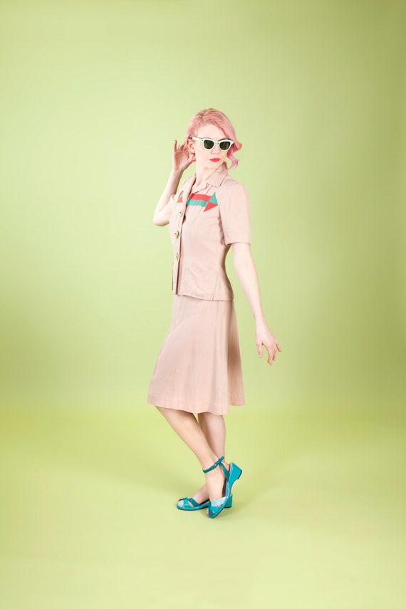 Rare 1940s color block arrows, gabardine skirt su… - image 5