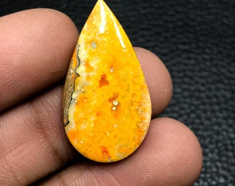 Natural AAA Quality Bumble Bee Jasper Cabochon, Pear Cabochon , Making For Pendant, Loose Gemstone, 28x16x4 mm/ 14 cts.