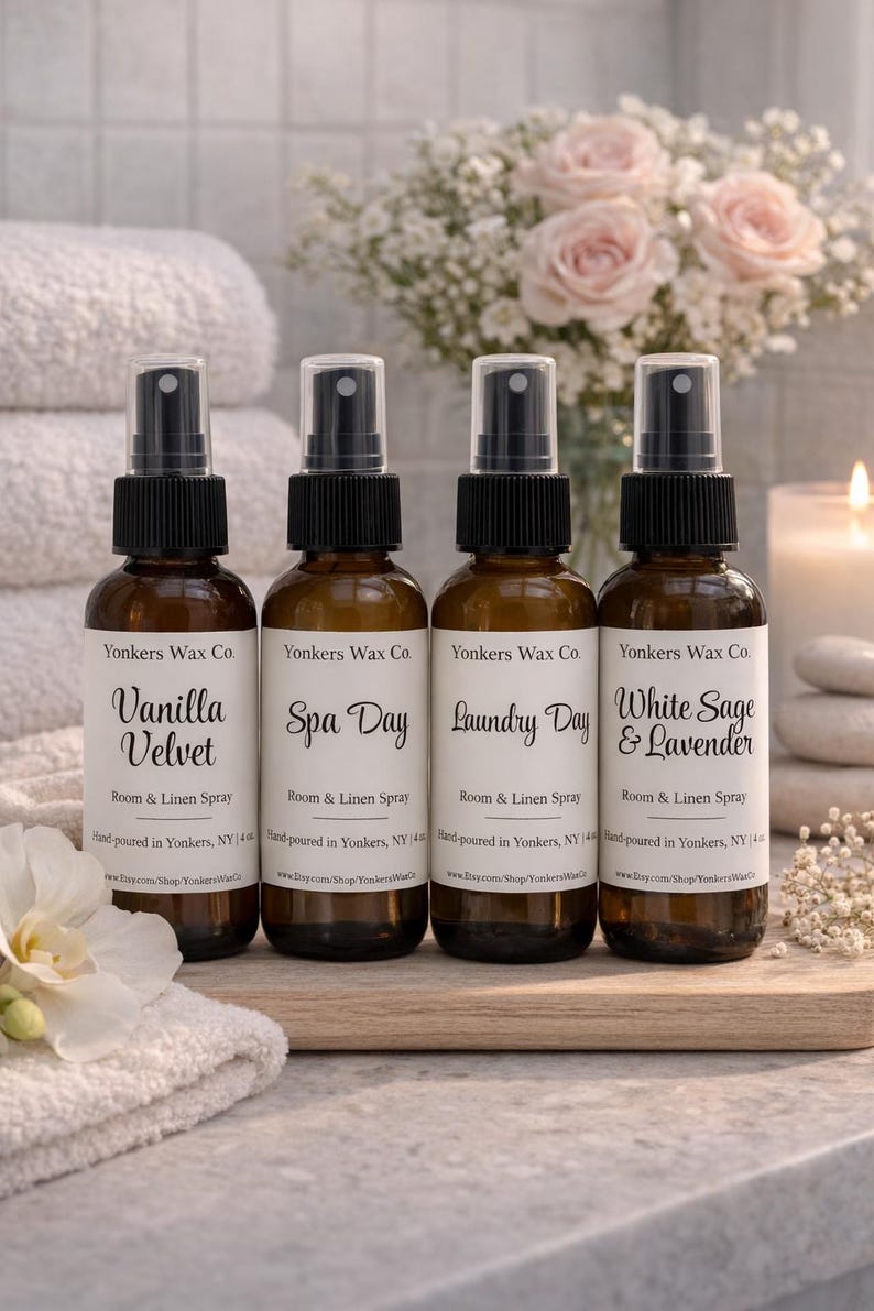 Hand-Poured Room & Linen Spray, 4 oz Amber Bottle, Cozy Home Fragrance immagine 8