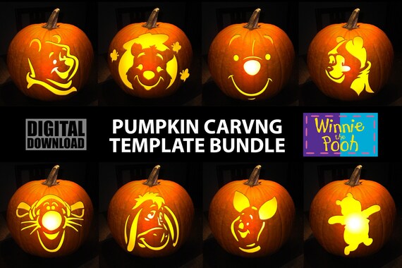 PUMPKIN CARVING TEMPLATE Bear Pig Donkey Cartoon Design Bundle