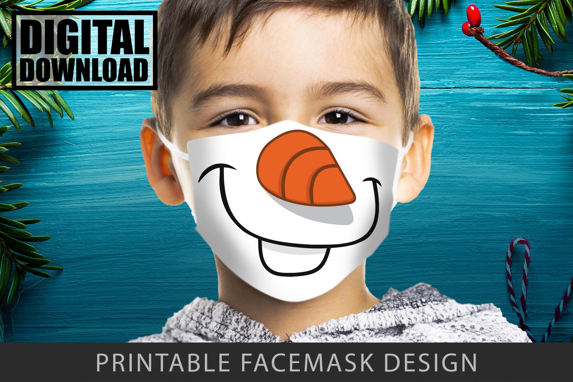 cartoon snowman olaf face mask design print and iron on