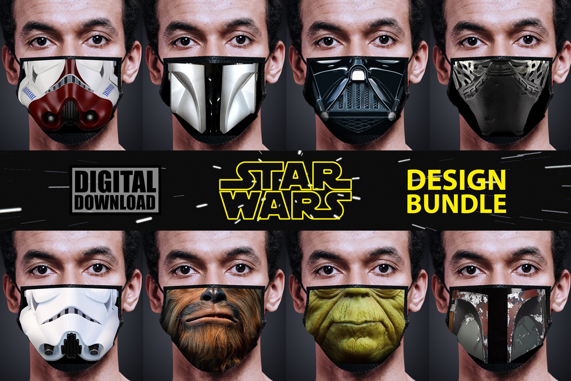 STAR WARS Printable Face Mask Design Bundle 8 unique designs | Etsy