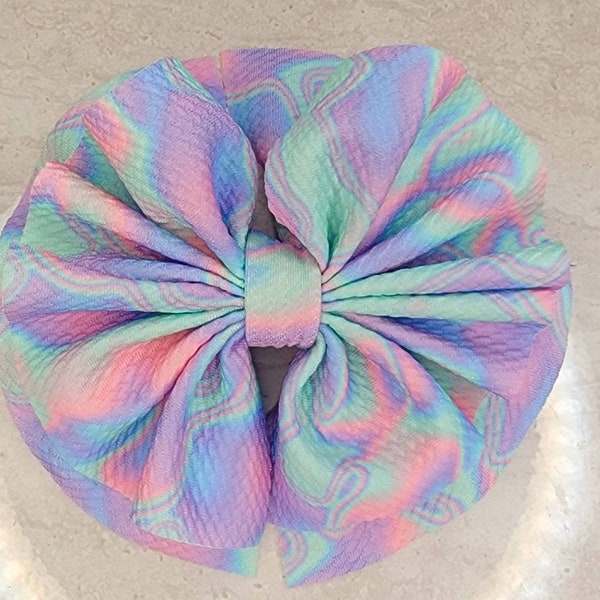 Oil slick Print Hair bow, Ruffle Hair Bow, Shredded Hair Bow, Girls Bows, Toddler Bows, Summer Hair Bows, rainbow Hair Bows