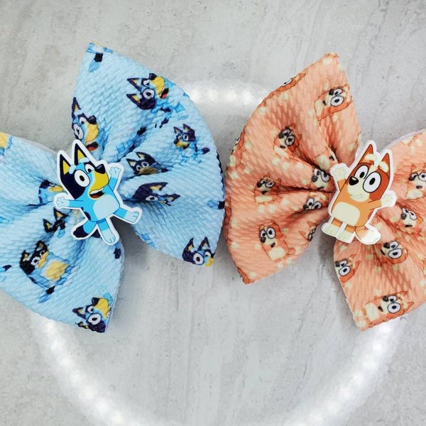 Blue Dog Oversized Piggies, Liverpool Bullet Fabric Bow, Pinch Bows, Pigtail Bows, Pigtail Set