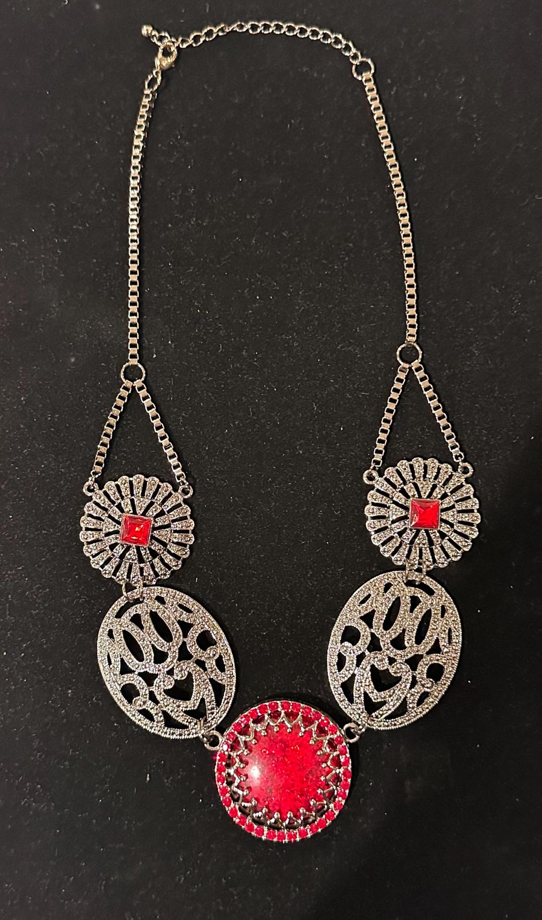 Gunmetal Ruby Red Medallion Collar Bib Statement Necklace - Etsy