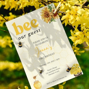 Bee Our Guest Birthday Party Invitation Template - Editable Printable - Bee-Themed Kids Birthday Party Custom Invitation - Instant Download