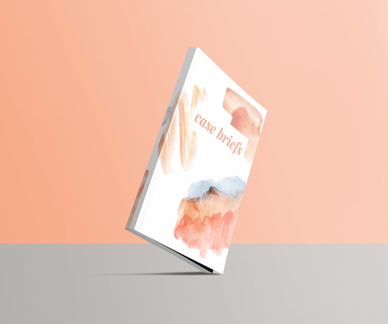 Puede incluir: Un libro blanco con el texto "case briefs" en la portada. La portada presenta dise&ntilde;os abstractos de acuarela en tonos naranja, melocot&oacute;n y azul.