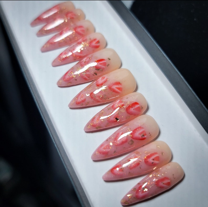 Strawberry Champagne Press on Nail Set image 3