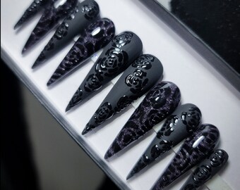 Black Rose (thermal effect) Press on Nails