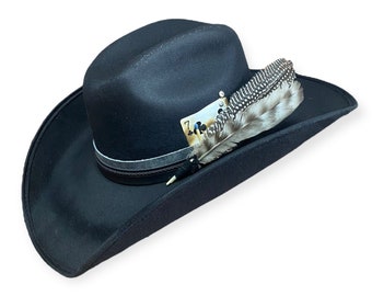 Cowboy hat with card and feathers