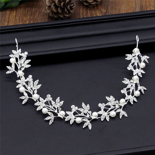 Flowers Wedding Headbands For Bride Crystal Pearls Women Hairpins Bridal Headpiece Hair Jewelry Accessories